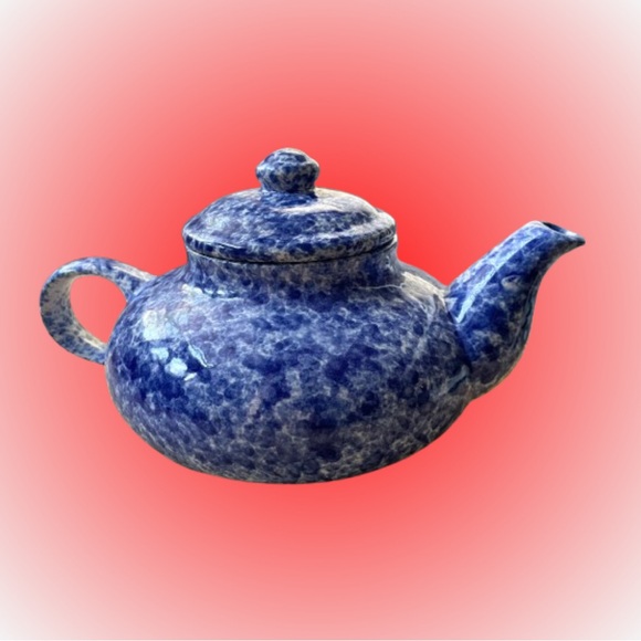 Vintage antique blue spongeware individual teapot cottagecore READ
